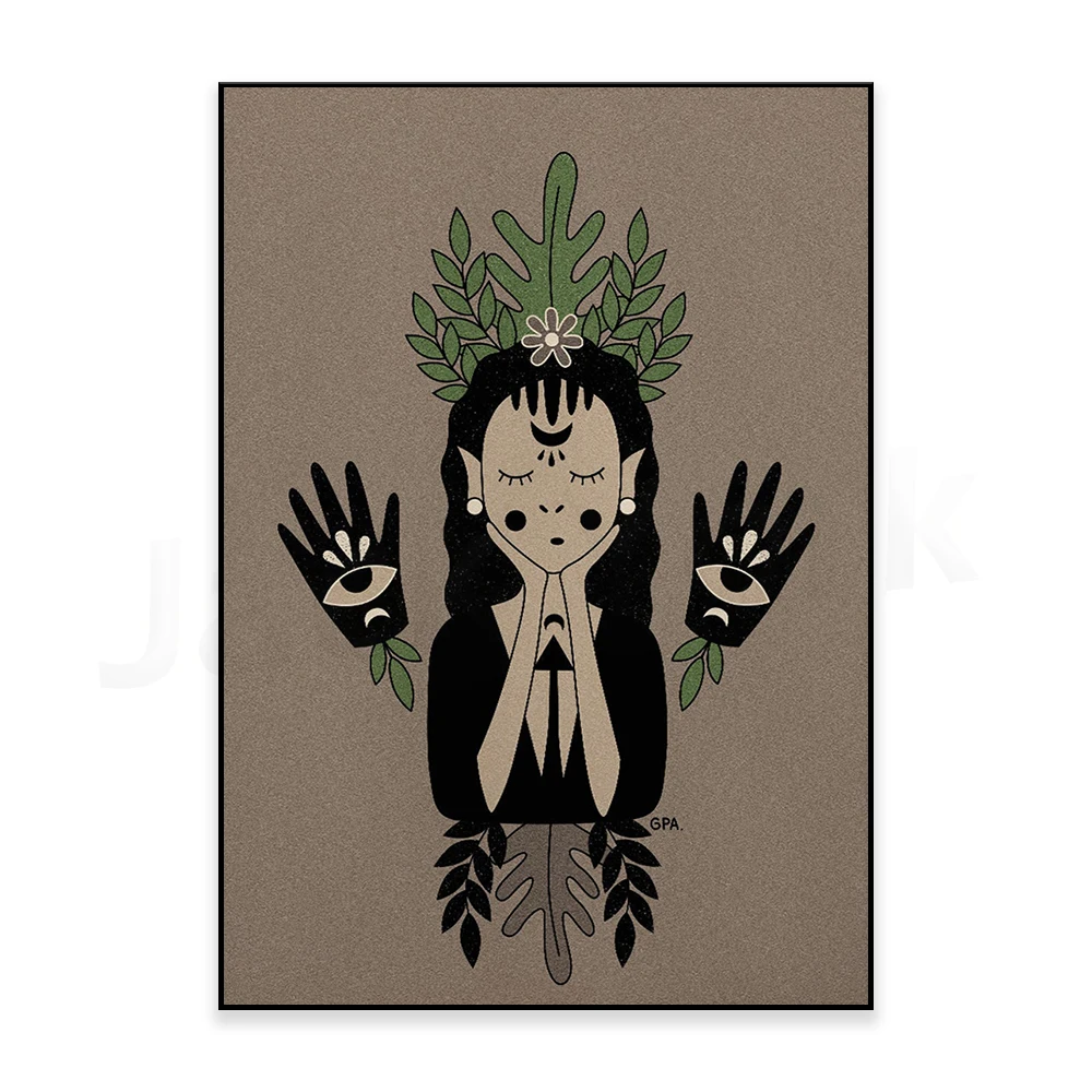 Tales Of Woods Print, Green Witch, Spring Wreath, Wilderness Print, Botanical Art, Lunar Witch, Magical Girl, Self Care