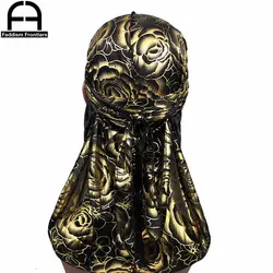 Men's Silky Rose Durags And Women Bonnet Set Turban Bandanas Headwear Hair Accessories Cover Waves Cap Bonnet Hat
