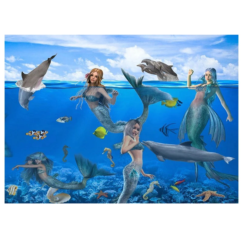 Diy full square diamond embroidery Mermaid dolphin 5d diamond painting cross stitch round diamond mosaic needlework kitsZP-1122