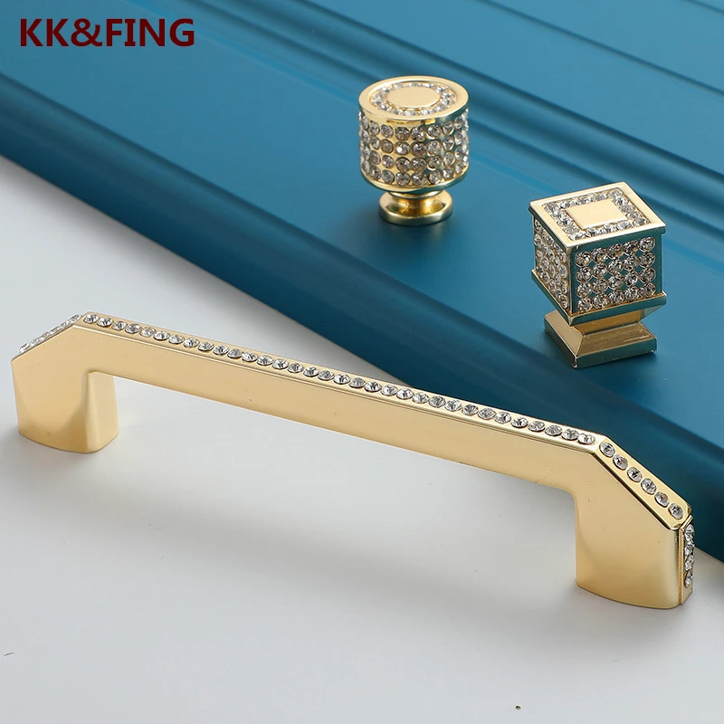 KK&FING Crystal Diamond Handles Zinc Alloy Gold Cabinet Door Handle Drawer Wine Cabinet Knobs Furniture Door Pulls