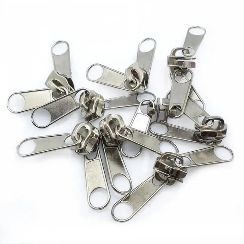 10Pcs/lot Silver Color 5# Double Sided Nylon Zipper Slider Fashion Zipper Puller DIY Handwork Bag Luggage  AA7663