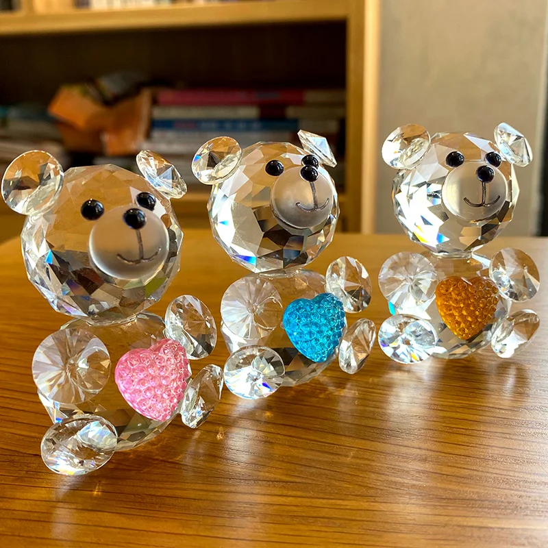 K9 Clear Crystal Bear Figurines  Animal Paperweight Glass Craft Sculptures Collection Home Decorations Christmas Kids Gifts