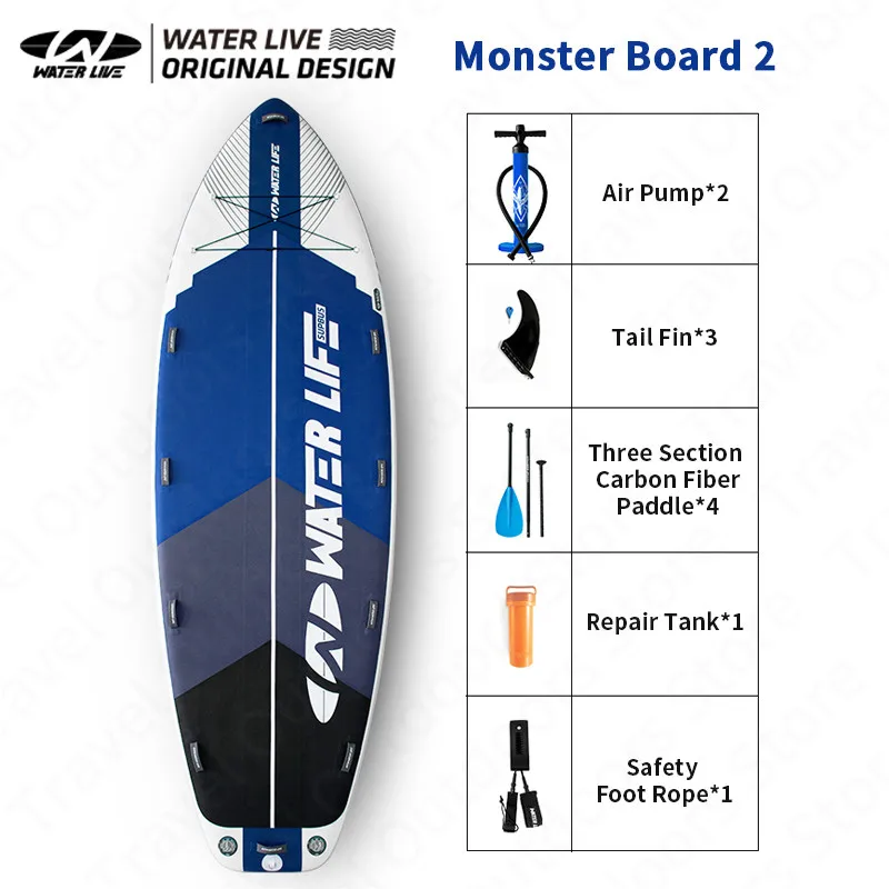 

WATERLIVE-Monster BOARD Sup Inflatable Paddle Board 2Colors 15' Lengthen Surfboard Multiplayer Water Sports Equipped With Oars