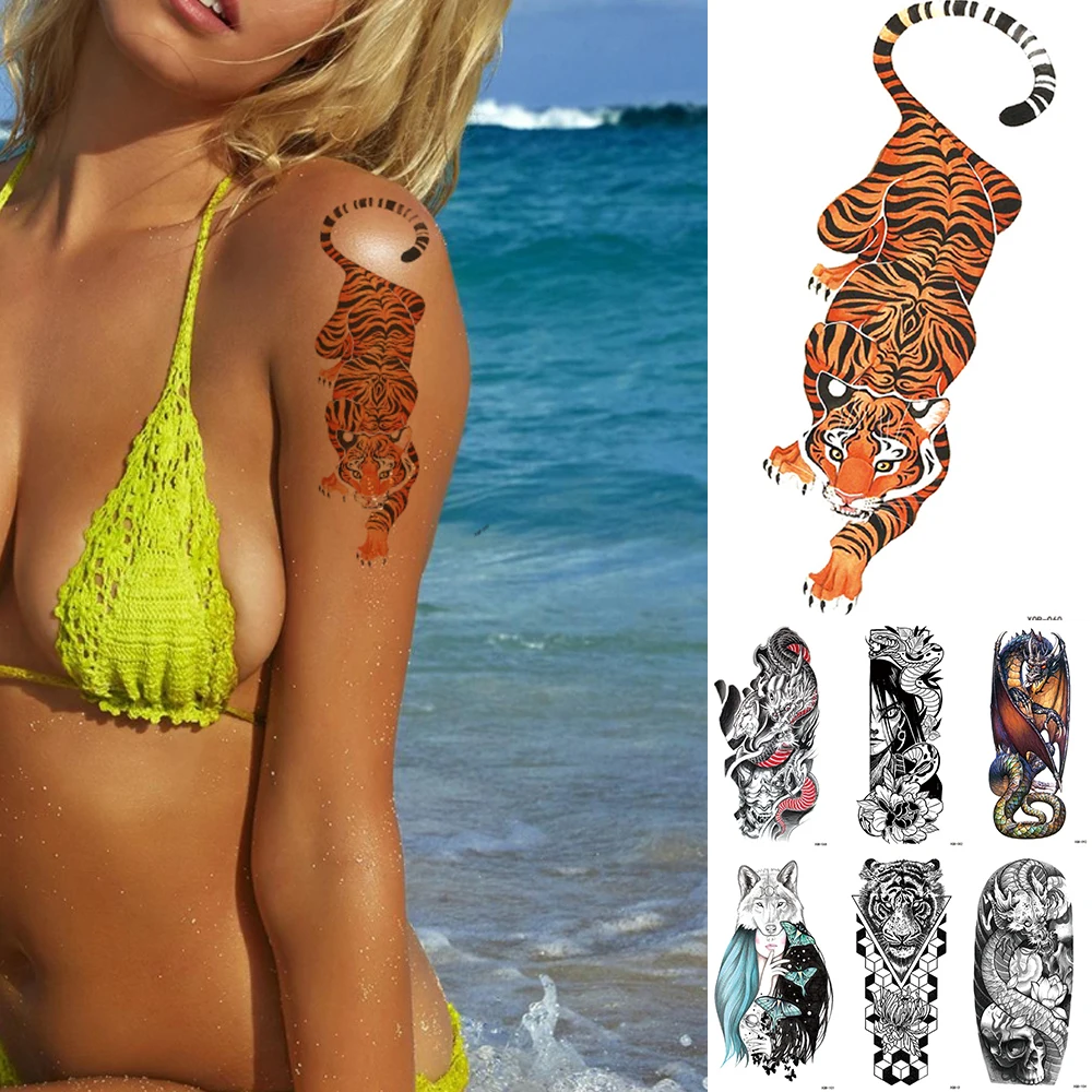 

Waterproof Temporary Tattoo Sticker Flash Tiger Tattoos Snake Totem Body Art Arm Fake Tatoo Women Men