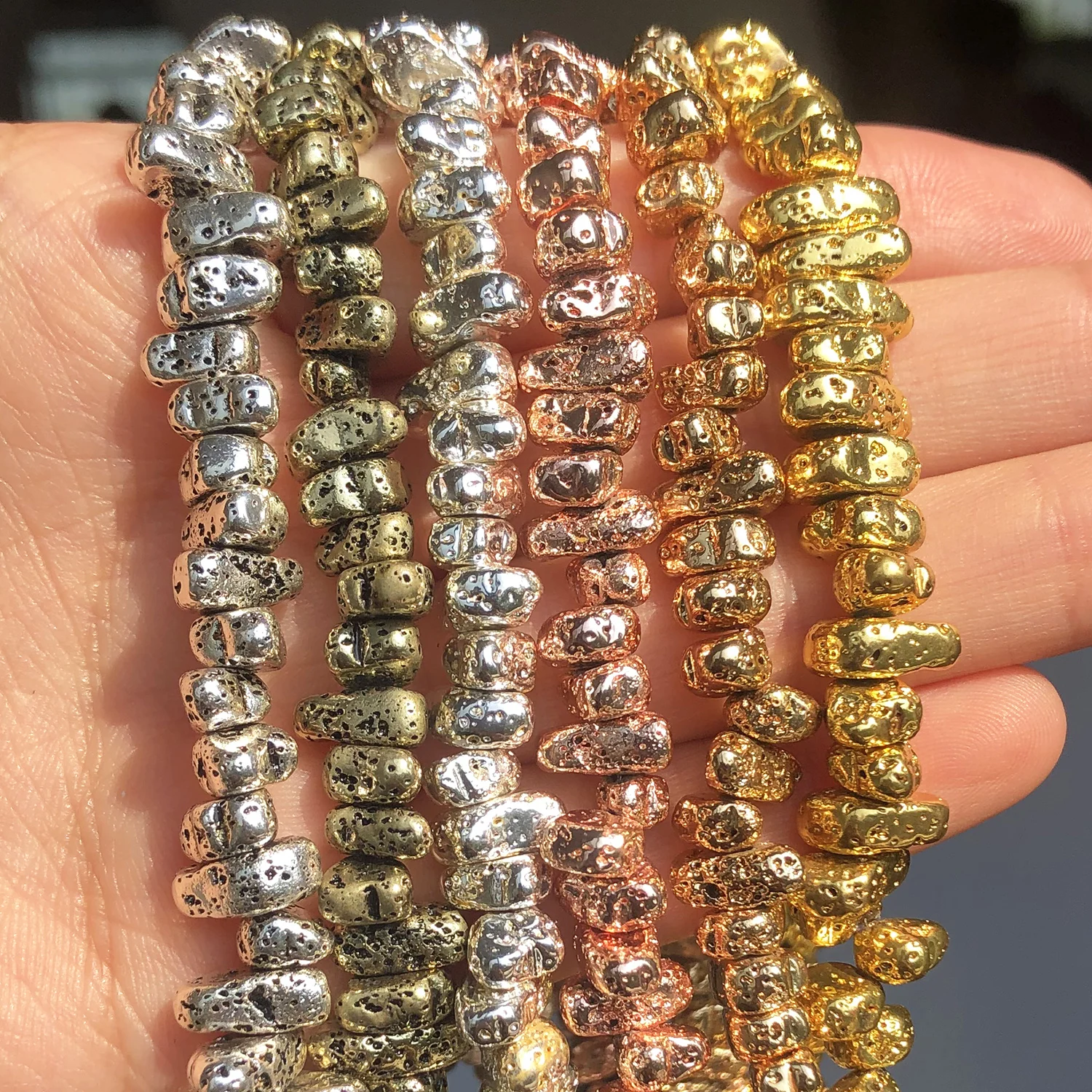 Natural Irregular Volcanic Lava Stone Rose Gold Silver Color Hematite Loose Beads for Jewelry Making DIY Bracelet 15\'\'Inches