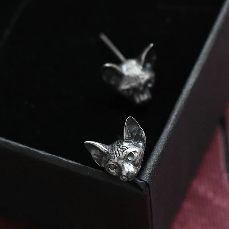 Vintage Silver Color Sphinx Cat Stud Earrings Cute Small Cat Earrings for Women Men Jewelry Party Earrings Xmas Gifts