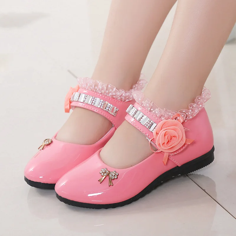 2021 New Children Elegant Princess PU Leather Sandals Kids Girls Wedding Dress Party Beaded Shoes For Girls