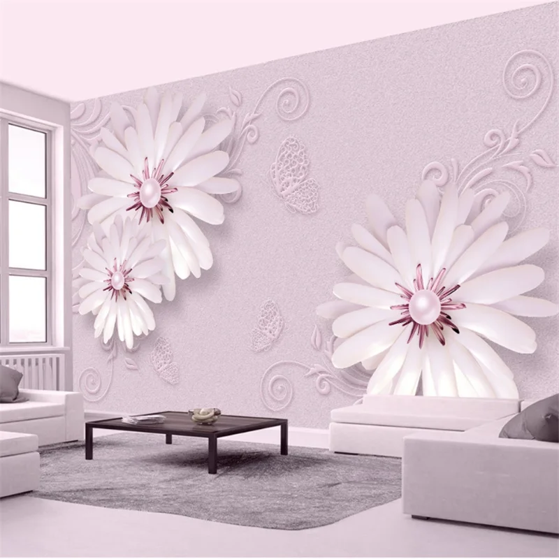 

wellyu Custom wallpaper 3d light pink jewelry flowers 3d European relief TV background living room bedroom background wallpaper