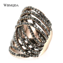 Wbmqda Luxury Punk Big Ring Geometric Cross Gray Crystal Women Ring Party Accessories Gold Color Vintage Wedding Jewelry Gift