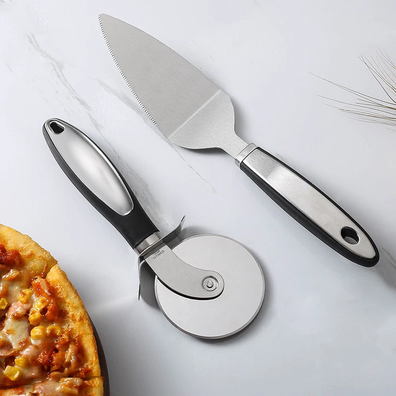 Stainless Steel Pizza Round Knife And Serrated Pizza Shovel Rotating Cake Knife Cake Baking Wheel Kitchen Baking Tools