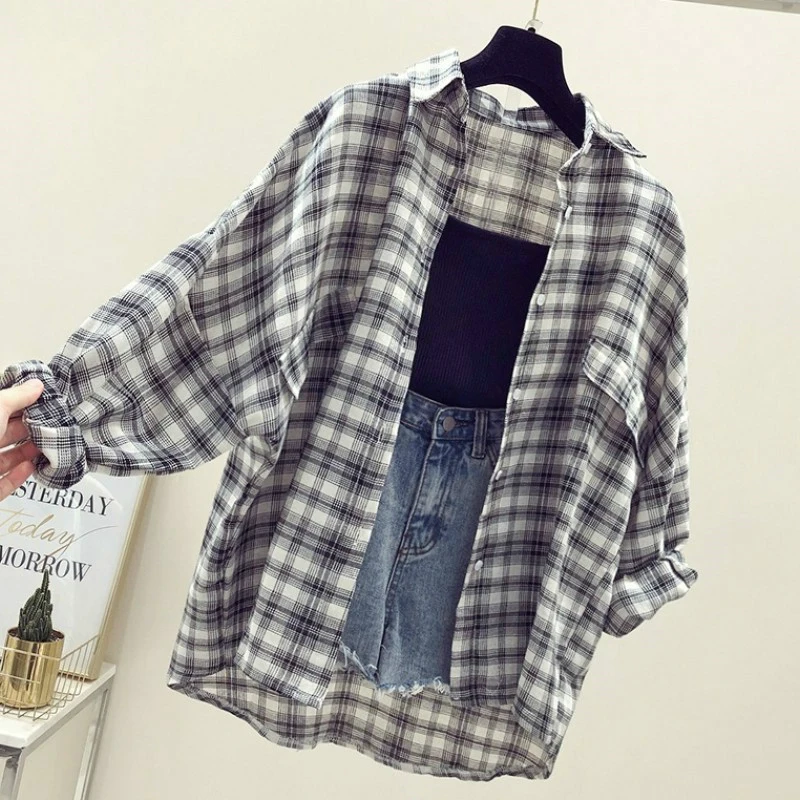 Shirts Women Plaid Long Sleeve All-match Trendy Korean Style Simple Daily Womens Clothing Loose Leisure Harajuku Soft Summer New