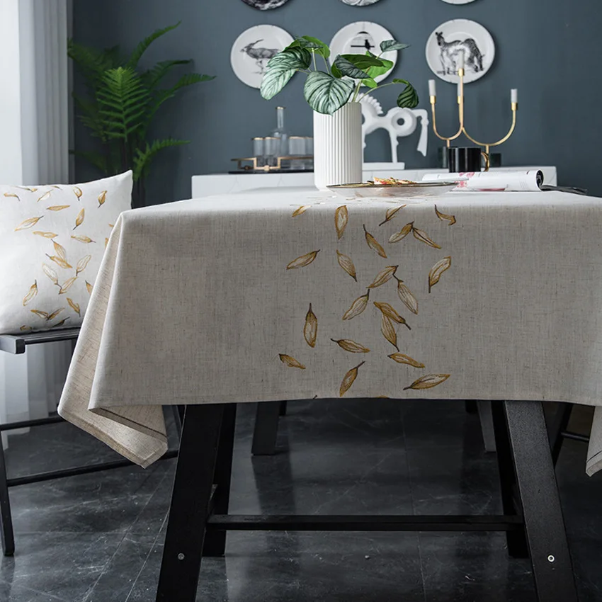 Embroidered Geometric Leaf Tablecloth American Table Cloth Furniture Dust Cover Coffee Table Desk Decoration Manteles Nappe