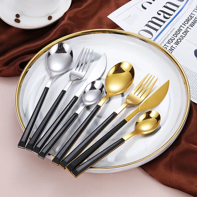 5Pcs Stainless Steel Tableware Cutlery Set Knife Dessert Fork Spoon Teaspoon with Marble Handle Dinnerware Kitchen Accessories