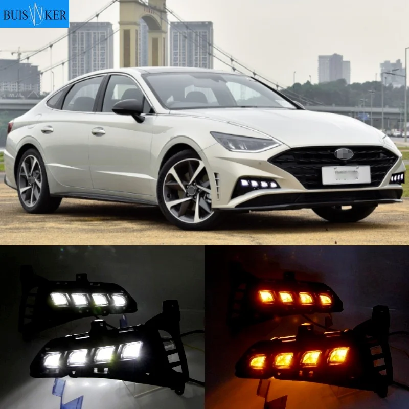 

2PCS Dynamic Yellow Turn Signal 12V Car DRL LED Fog Lamp LED Daytime Running Light For Hyundai Sonata 2021 2022