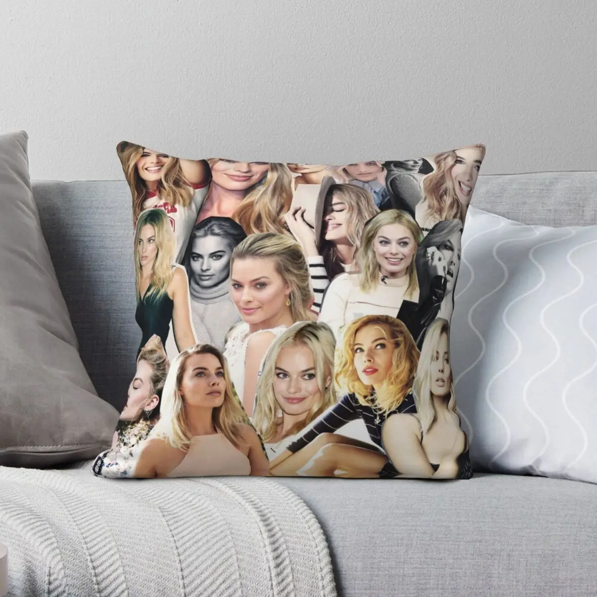 

Margot Robbie Collage Square Pillowcase Polyester Linen Velvet Zip Decor Car Cushion Case