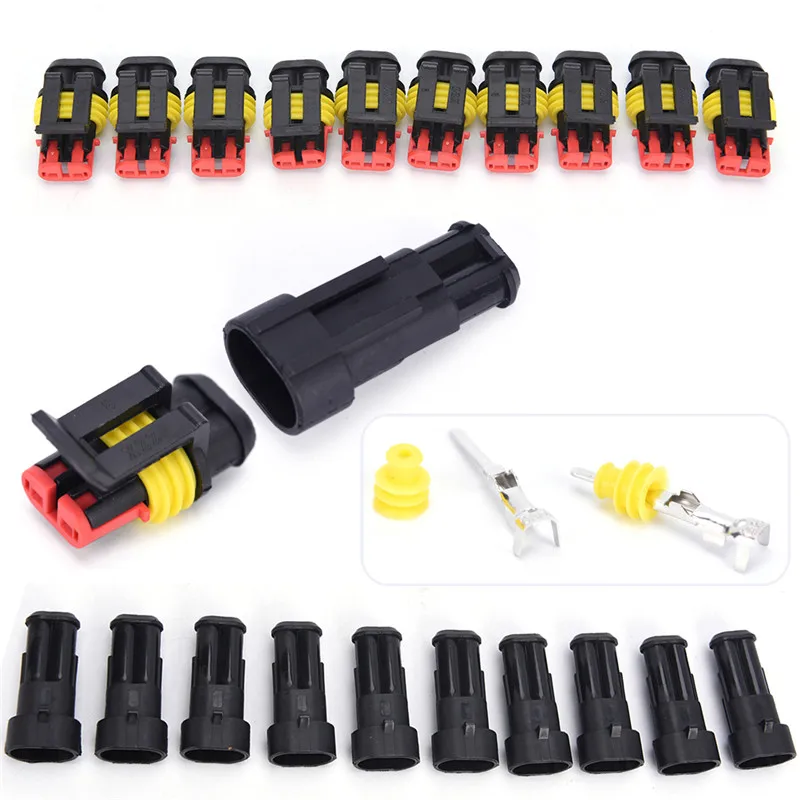 10 Kits/lot 2 Pin Way Sealed Waterproof Electrical Wire Connector Plug Car Auto Sets