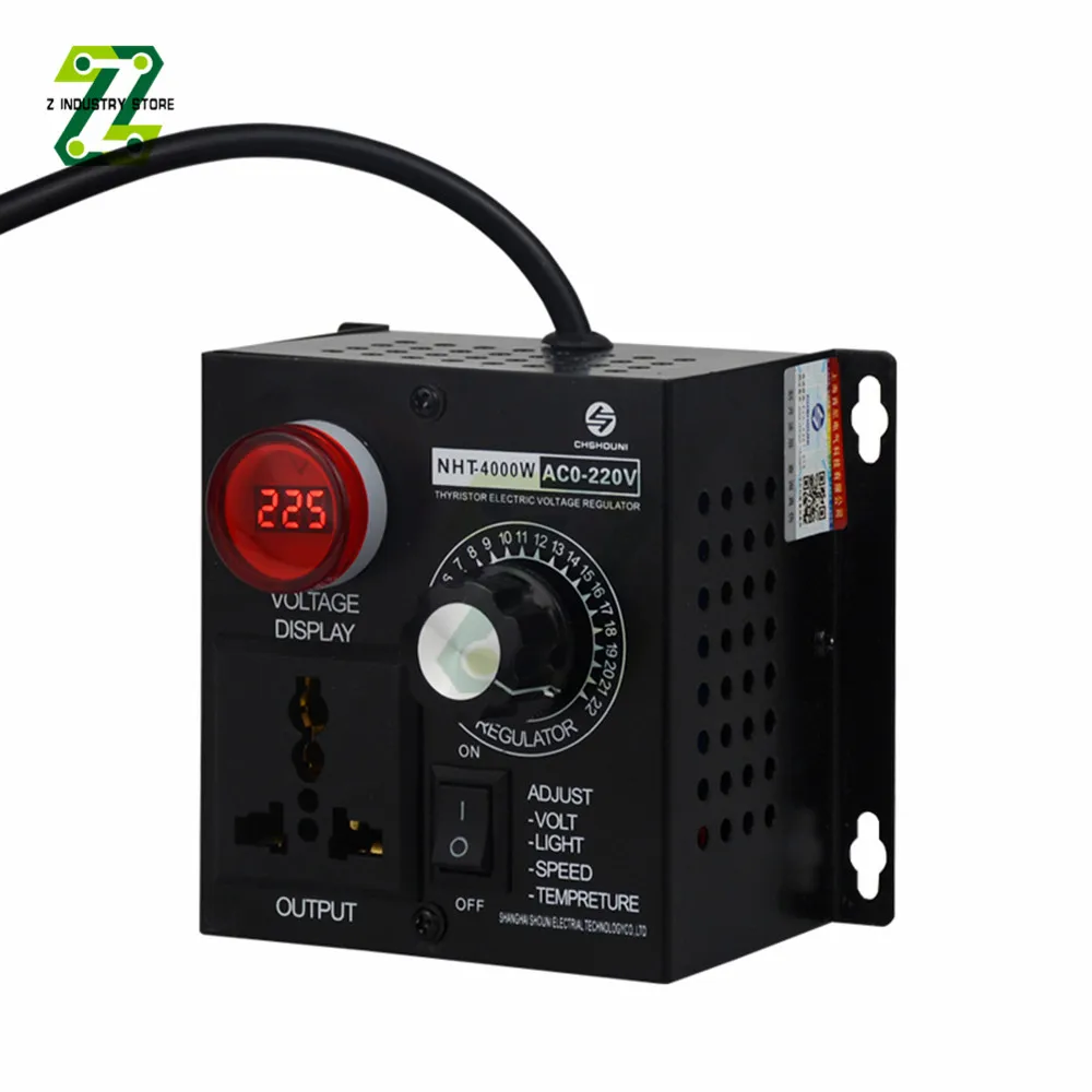 Voltage Regulator AC 220V 4000W Portable Speed Temperature Light Voltage Adjustable Dimmer Compact Variable Voltage Controller