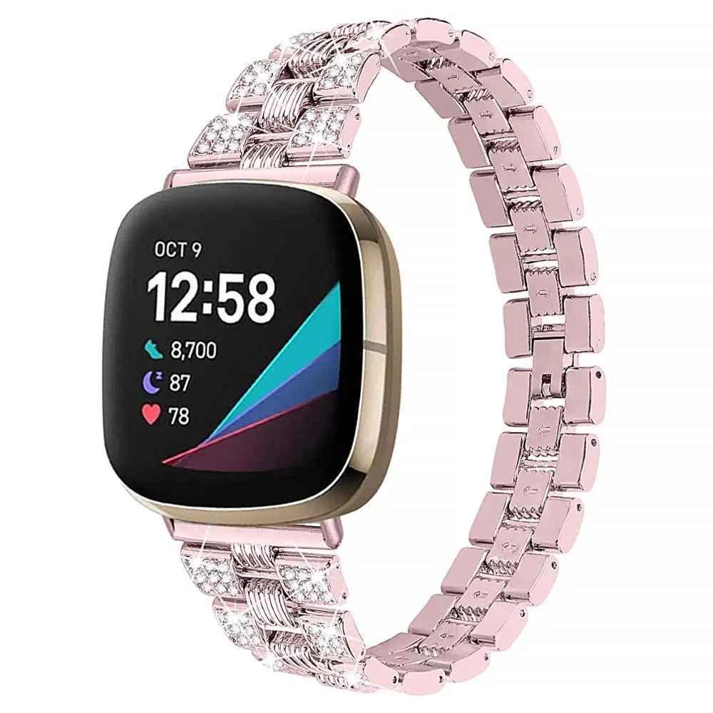 Diamond stainless steel watchband For Fitbit versa 3 versa 4 strap Thread metal watch strap for fitbit sense sense 2 accessories