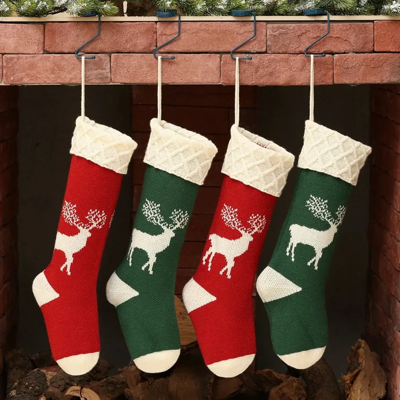 

1 Pcs Knitted Wool Christmas Socks Gift Bag Hanging Ornament Festival Scene Decorate Elk Style Sweet Holder Wholesale