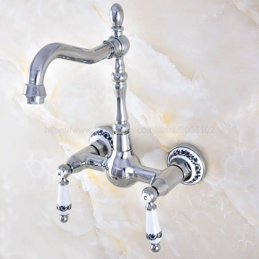 

Bathroom Faucet Polished Chrome Kitchen Mixer Tap Faucet Wall Mounted Dual Handle Hot And Cold Taps znf567