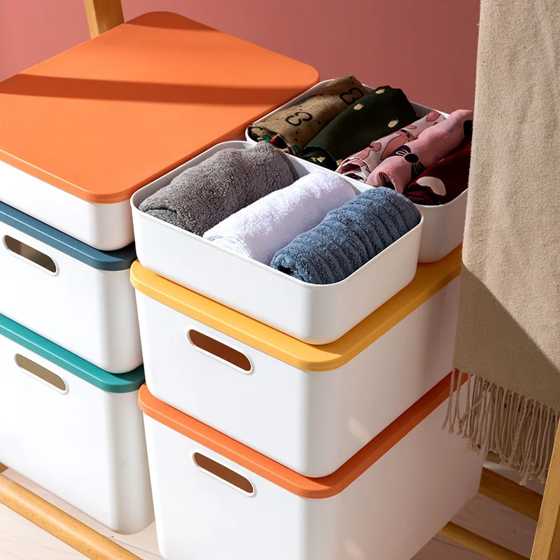 Household Plastic Cosmetic Organizers with Lid Creative Clothes Toys Sundries Makeup Storage Box Desktop Storage Container