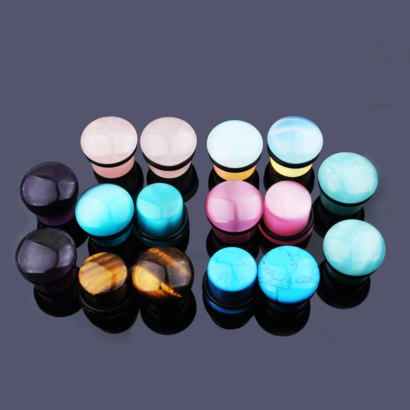 New 4-16mm Nature Stone Ear Plugs Tunnels Single Flare With O-Ring Ear Stretchers Gauge Piercing Oreja Labret Helix Body Jewelry