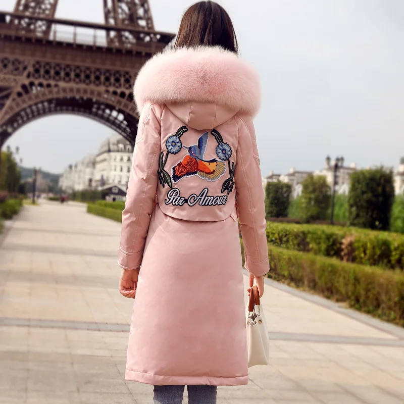 Winter Female Down Jacket Women Floral Clothes 2020 Korean Long Warm Duck Down Coat Large Fox Fur Hooded Coat Hiver 56116