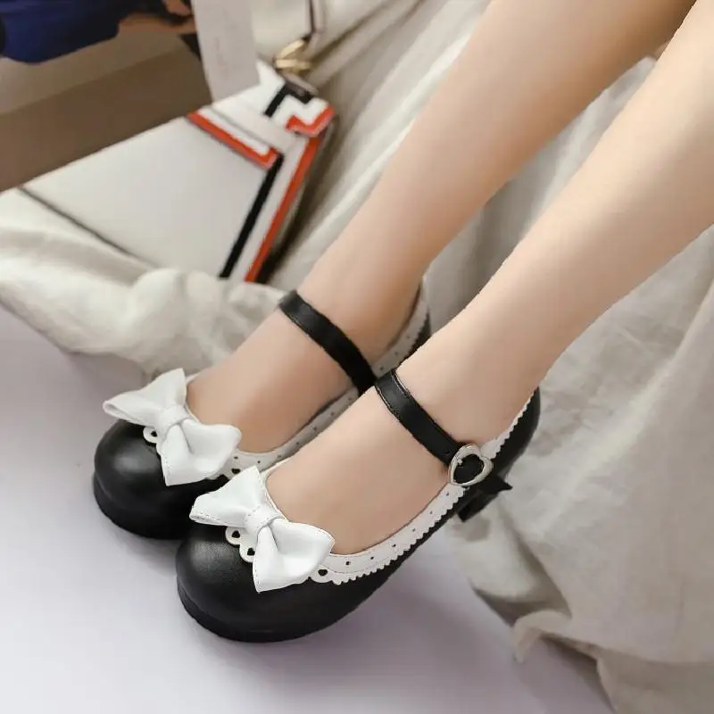 Japanese new Round Head Lolita Japanese love Student shoes cos Mori girl Lolita Princess sweet Coarse Heel shoes