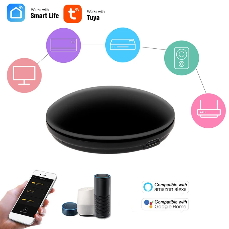 FrankEver Smart WiFi Remote Control IR Remot Control TV DVD AUD AC Universal Repeater Work with Tuya Amz Alexa Google Home