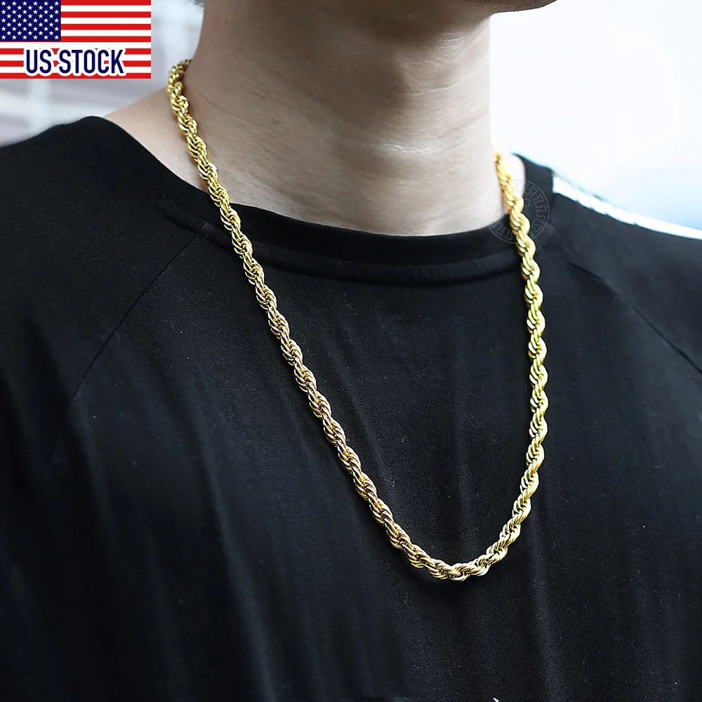 Men Rope Long Necklace Stainless Steel 3-7mm Twist Rope Chain Necklace for Women Fashion Jewelry Gift Gold Silver Color DKN636