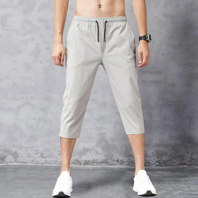 Men's Shorts Summer Breeches Thin Nylon 3/4 Length Trousers Male Bermuda Board Quick Drying Beach Black Plus Size Long Shorts