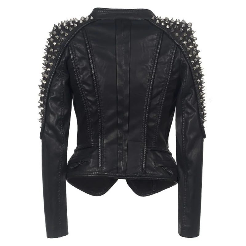 

Rivet Punk Faux Leather PU Jacket Women Fashion Winter Motorcycle Jacket Black Faux Leather Coat Outerwear Bomber Warm Plus Size