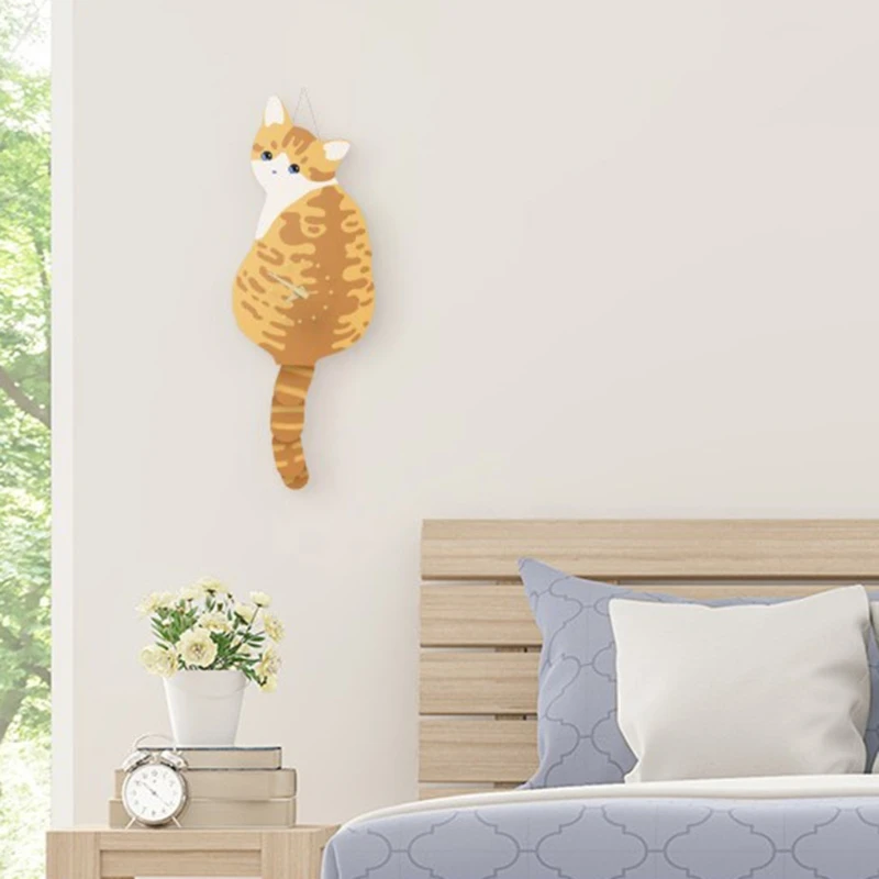 Reloj de pared creativo con cola de gato travieso, reloj oscilante silencioso para decoración del hogar, dormitorio y sala de estar, 29EA