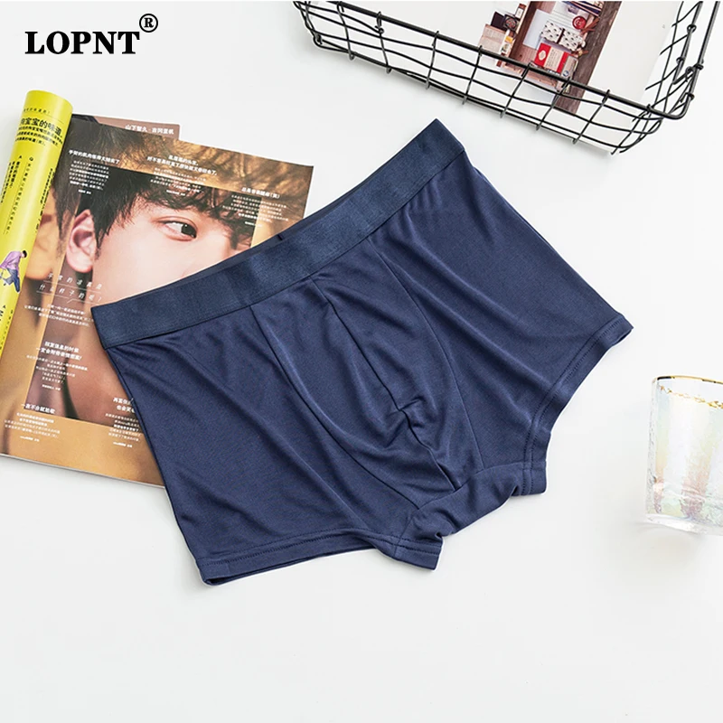 Natural de seda sem costura dos homens boxers roupa interior confortável suave permeabilidade ao ar shorts masculinos meados da cintura sólida lopnt