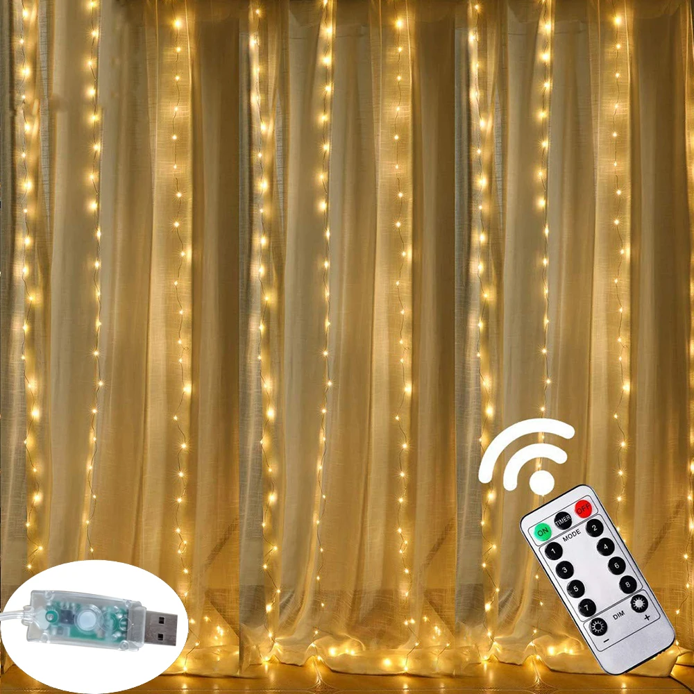 

3M LED USB/Battery Curtain String Fairy Lights Christmas Garland Remote For New Year Party Garden Home Wedding Decoration