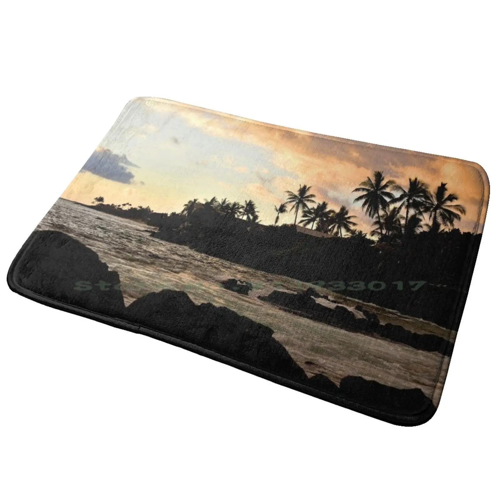 Sunset Under Palms On Big Island , Hawaii Entrance Door Mat Bath Mat Rug Kiss Fan Art Kiss Band Kiss Music Destroyer Rainbow