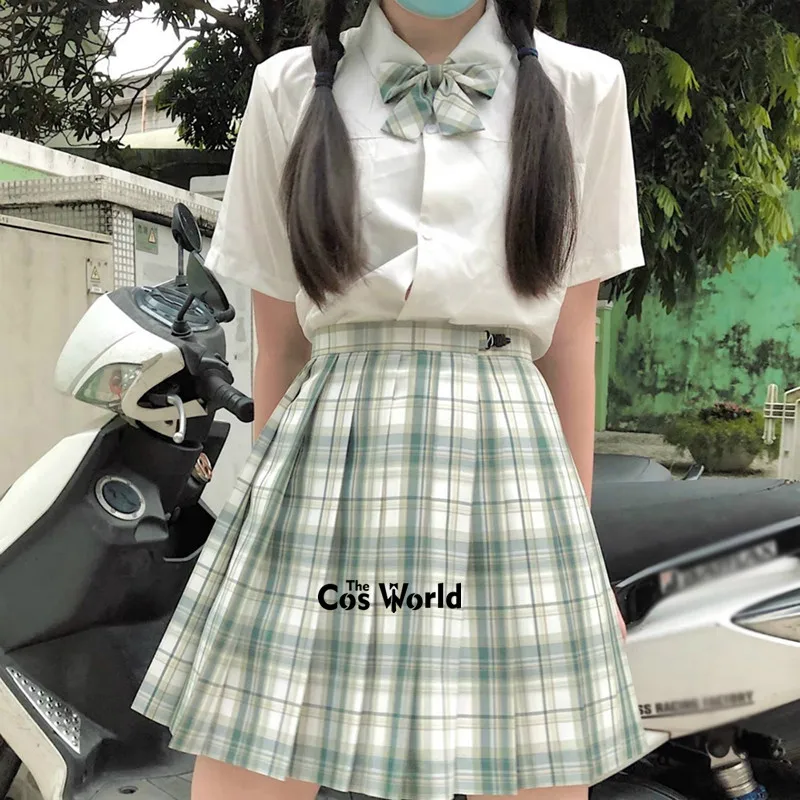 Qingruo-女の子のハイウエストプリーツスカート,市松模様のスカート,学生服jk制服用ドレス