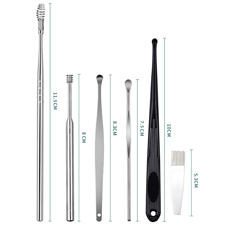 Stainless Steel Ear Wax Picker Set, Spiral, Cleaning Spoon, Pet Care, Beauty, Dog, Cat, 6 Pcs, 8 Pcs