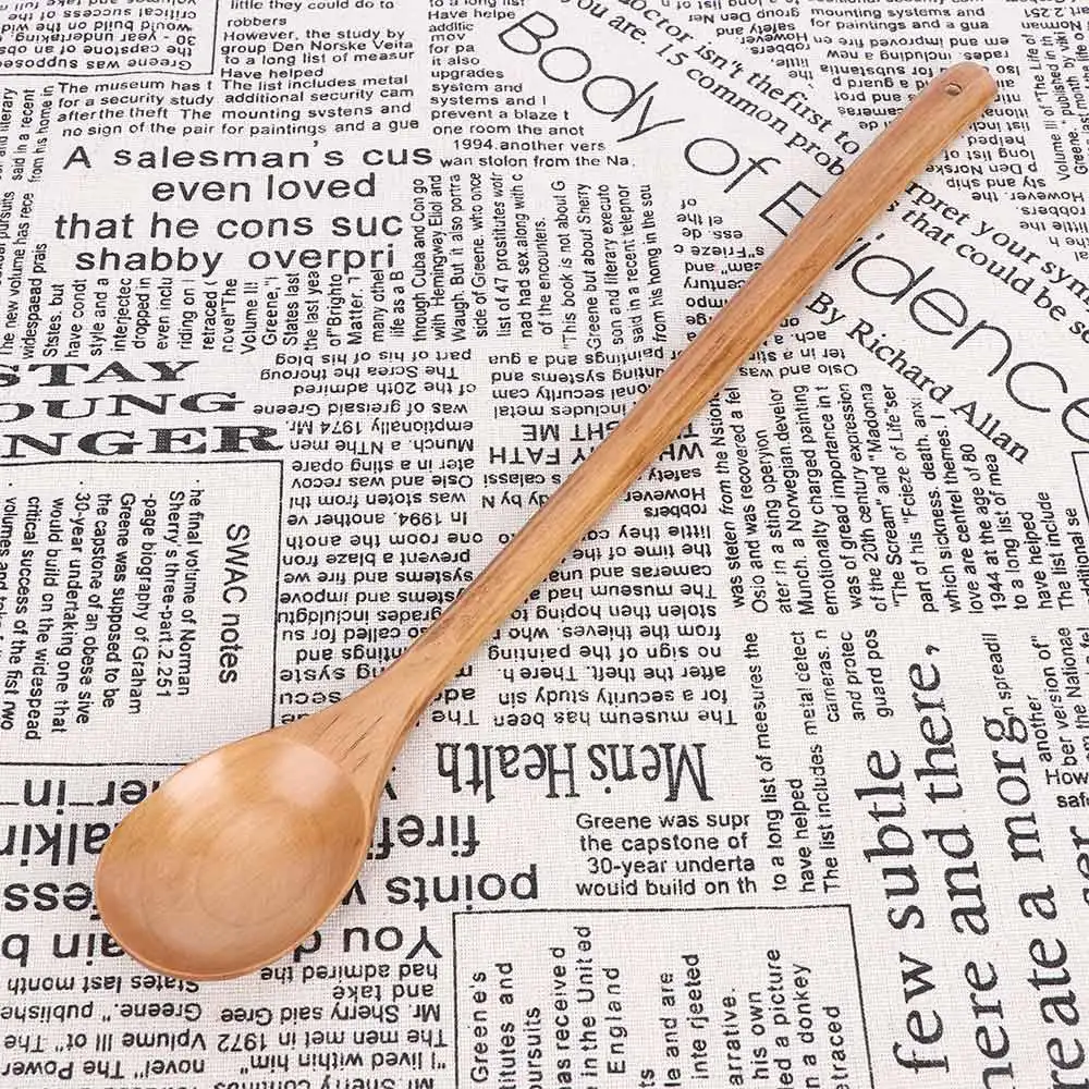 

Japanese Style Long Handle Wooden Spoon Natural Solid Large Wood Soup Scoop Tea Spoons Tableware Porridge Dessert Stirring Spoon