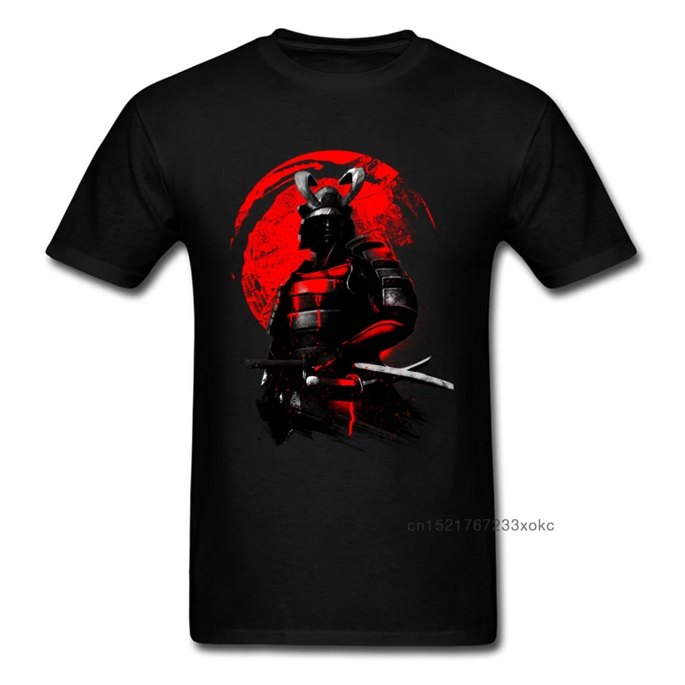 Samurai Warrior Tops Cold Style Black Red T-shirt Men Hero T Shirts Japan Anime Tees Cotton Clothing Swordsman Tshirt