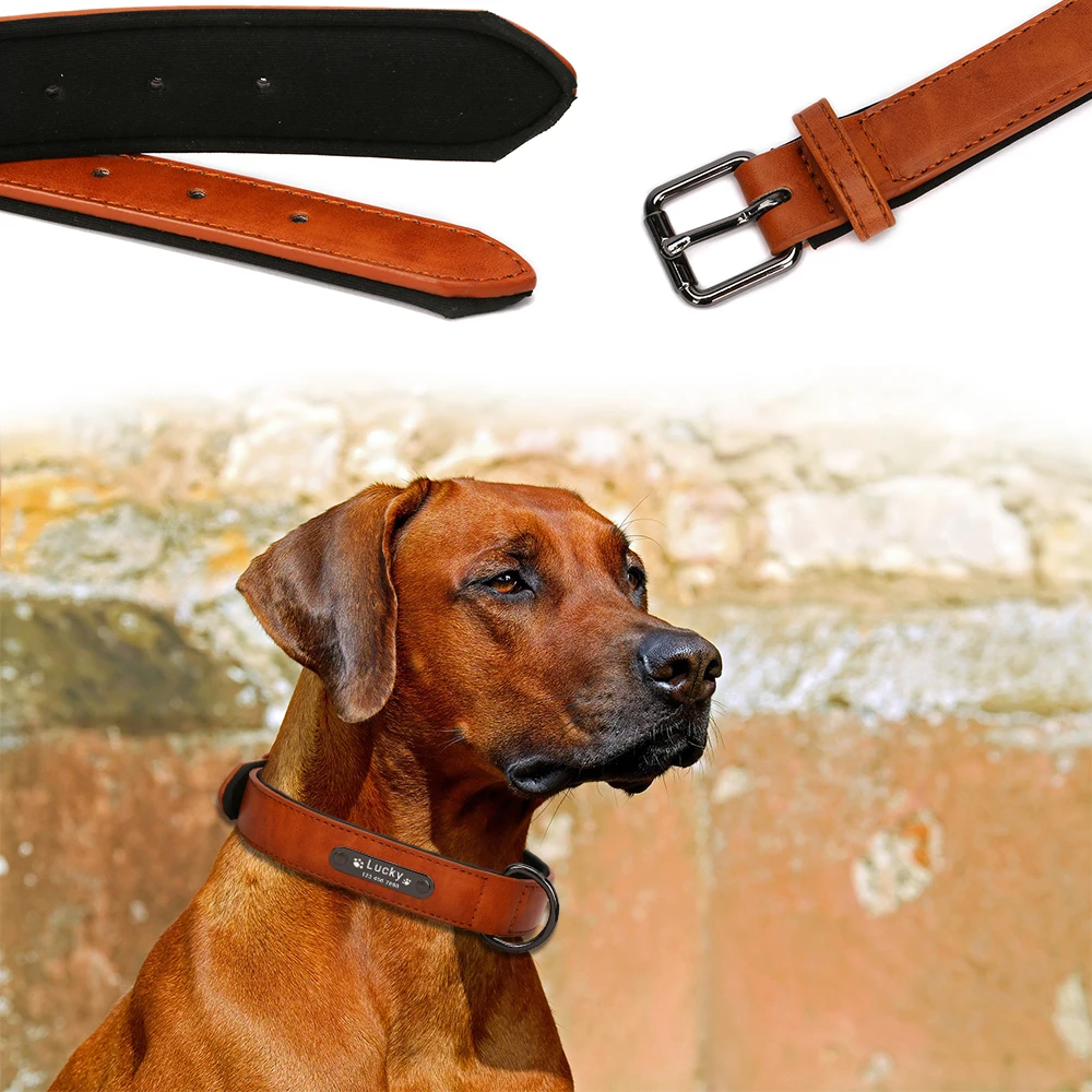 Custom Luxury Large Small Big Dog Collar Leather Personalized, Wide Leather Personalized Collar for Dogs Name Engraved