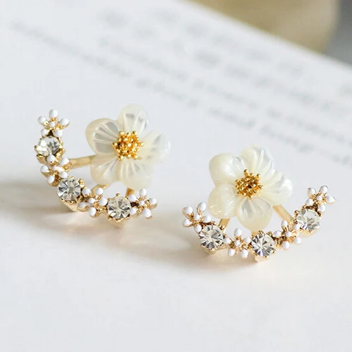 Women's Flower Earrings Zircon Ear Jacket Korean Style Copper Ear Studs Earrings orecchini Jewelry pendientes aretes de mujer