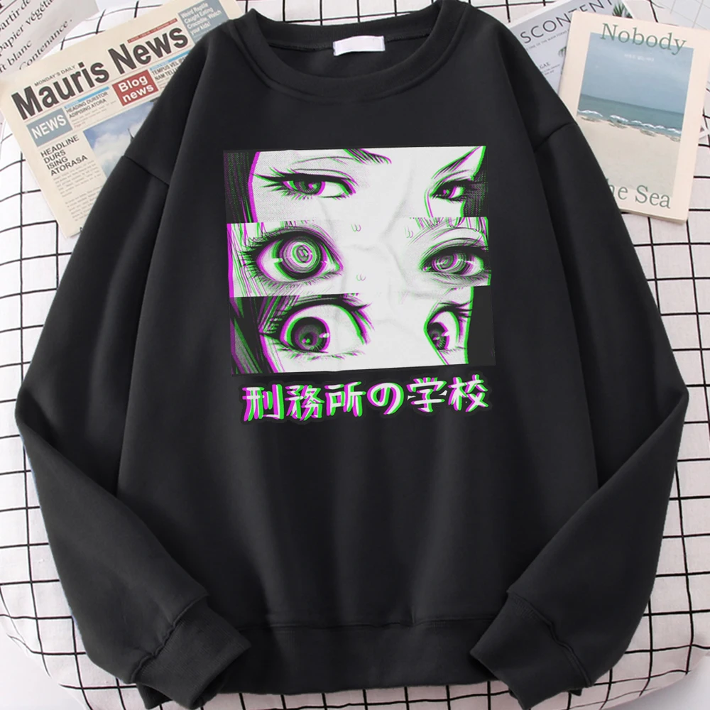 Japan Anime Prison School Eyes Sad Men Sweatshirt Hoodies 2021 Spring Winter Hot Sale Casual Loose Fit Hip Hop Fashoin Pullover