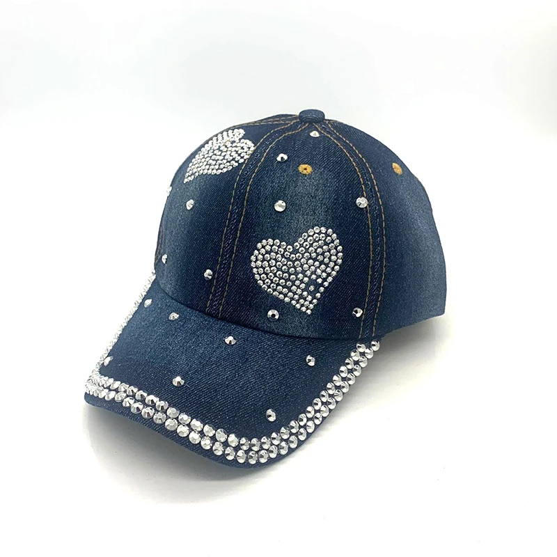 New High Quality Cool Denim Baseball Cap Rhinestone Hip Hop Adjustable Snapback Hat Gorra For Women