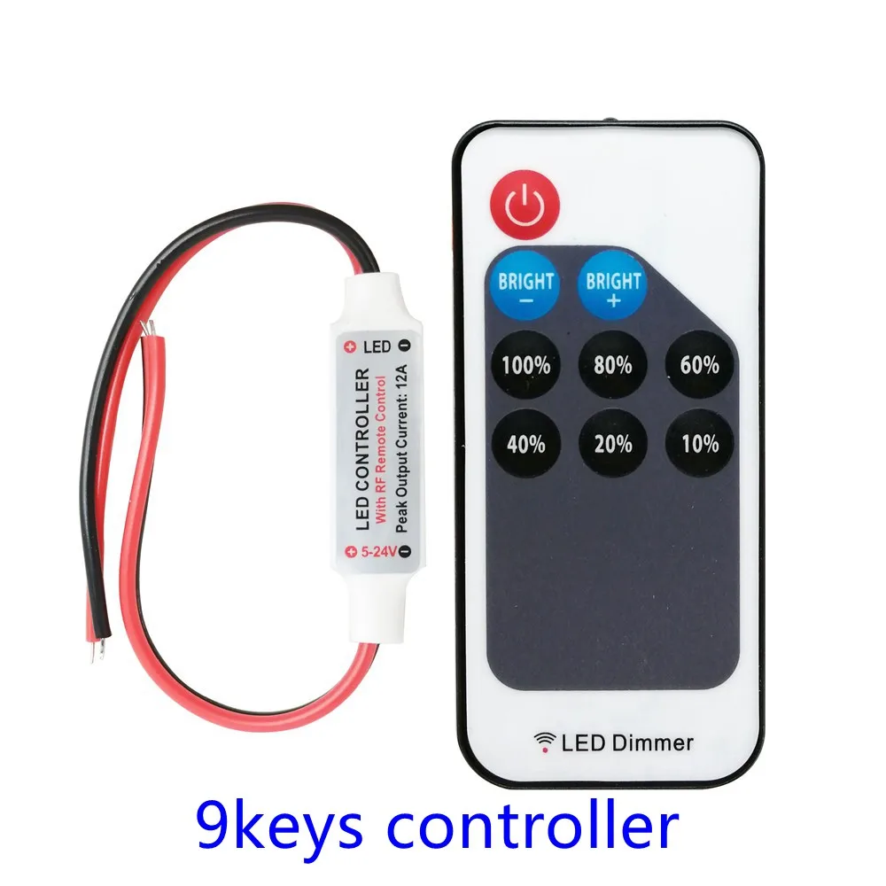 Mini 9/11Keys Dimmer Controller Two Wire RF Remote For Single Color Neon Tube And COB 2835 5050 5730 Led Strip Light DC5-24V