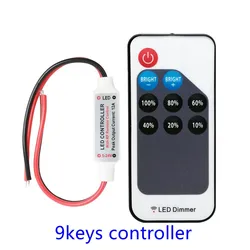 Mini controlador atenuador de 9/11 teclas, control remoto RF de dos cables para tubo de neón de un solo Color y tira de luz Led COB 2835 5050 5730 DC5-24V