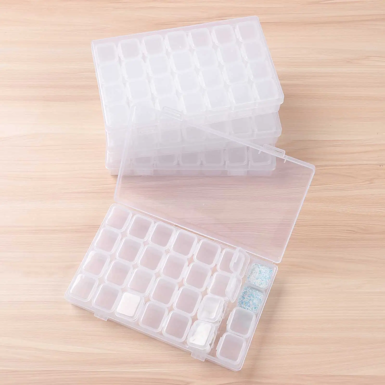 4 28 Grids Diamond Millet Bead Case PP Plastic Storage Box Dust Earring Rings Jewelry Cases Organizer Boxes Container with Cover