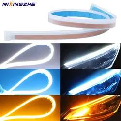 RXZ 30-60CM DRL COB LED Flexible Universal Daytime Running Light Car Driving lamp turn signal waterproof 12v