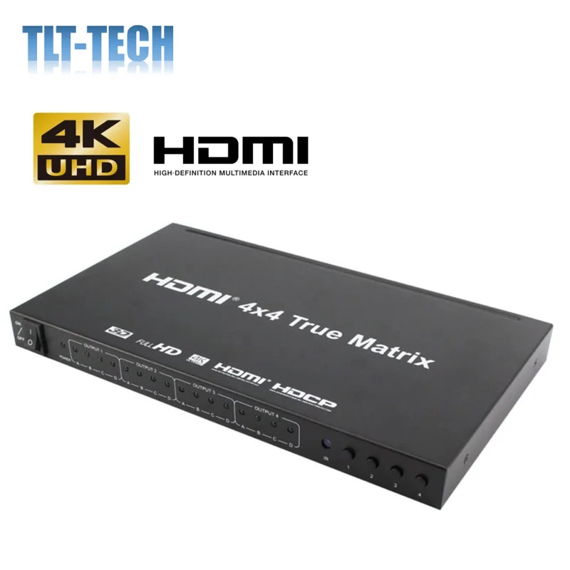 Comutador matricial hdmi, 4k, 4x4 com controle remoto, conversor divisor hdmi v1.4 suporte 4k * 2k 3d 1080p