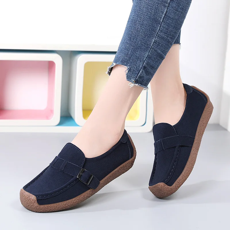 WOIZGIC Women Mother Female Lady Cow Suede Genuine Leather Shoes Flats Loafers Slip On Spring Moccasins Plus Size 43 42